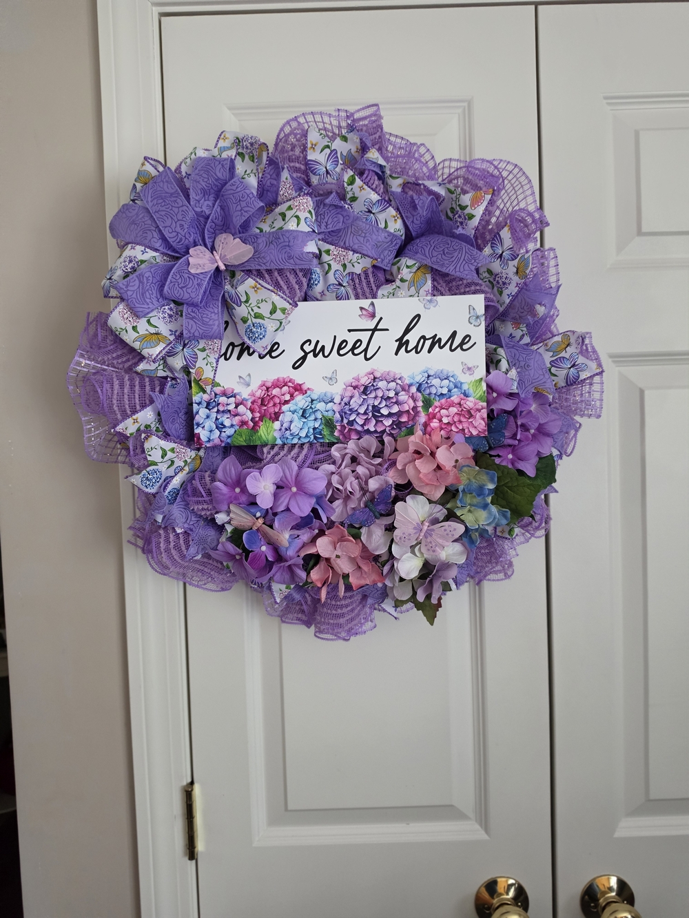 Purple Floral 'Home Sweet Home' Wreath